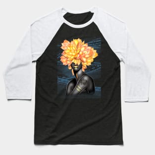 Black and white girl with color beautiful flowers in her head. Baseball T-Shirt